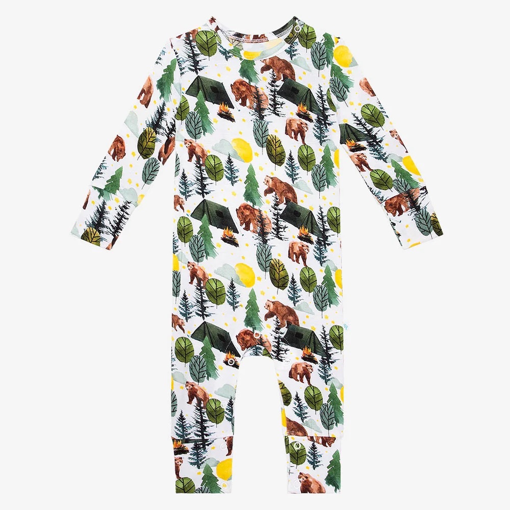 Posh Peanut Woodland Bear Print Onesie